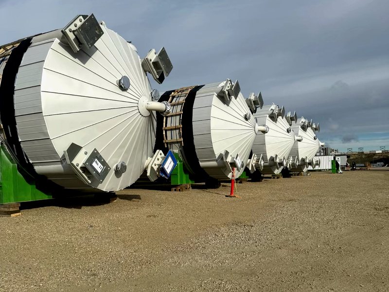 Pre-fabricated insulated vessels lined up for delivery