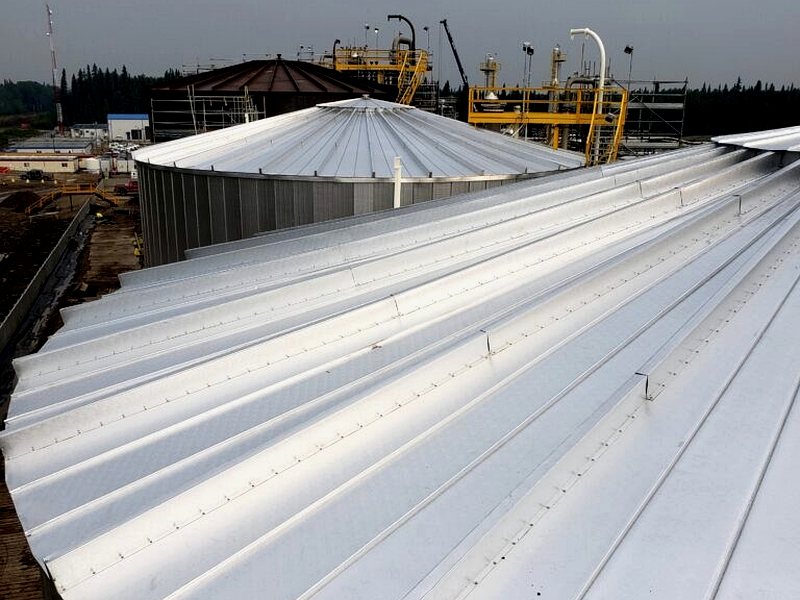 Insulated dome roof with standing-seam panels and crane